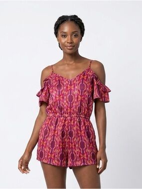 Arizona Jean, Cold-Shoulder Printed Romper in Berry Pink - L
